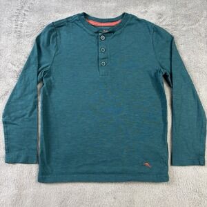 Tommy Bahama Henley Long Sleeve Shirt Kids Size S 5/6 Green Logo Casual‎ EUC